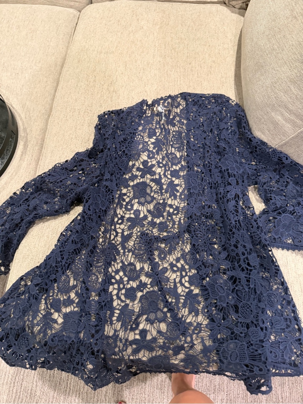 Chico's Navy Blue Crochet Lace Open Front Cardigan - Picture 2 of 2